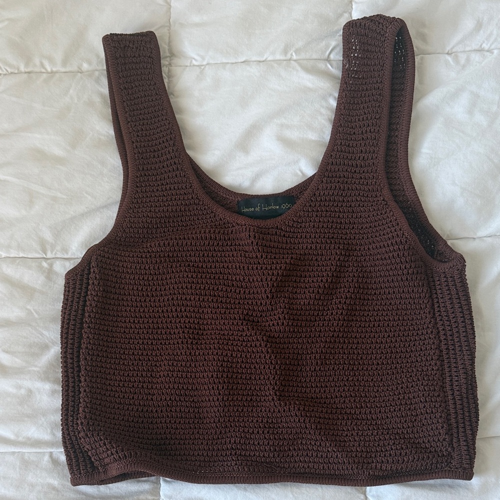 House of Harlow 1960 Chocolate Crochet Crop Top
